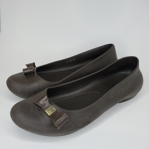 Crocs Wm's Size 11  Gianna Brown Round Toe Waterproof Slip On  Bow Ballet Flats. - Picture 7 of 10